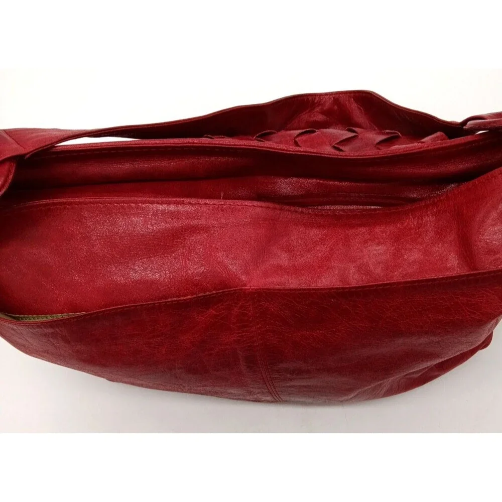 Latico Red Woven Leather Basketweave Pattern Large Handbag
